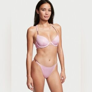 NWT Victoria’s Secret Swim Metal Chain Push Up Top Bra Bikini Set Lavender 36D L